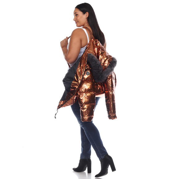 Plus Size Metallic Puffer Coat with Hoodie - Picture 4 of 5